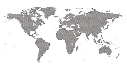 World Map Composed of Hexagonal Dots on White Background