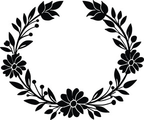 Boho Line Art Floral Wreath Silhouette