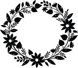 Cozy Spring Floral Wreath Silhouette