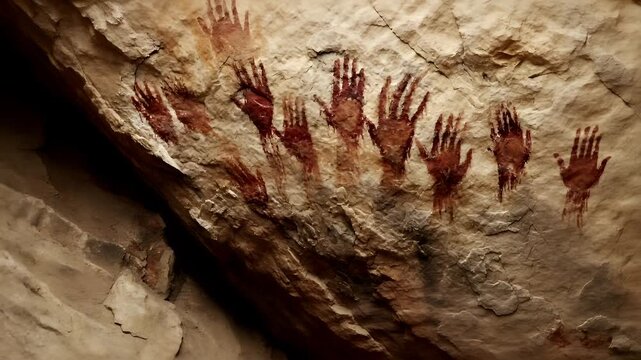 Acoma cave painting of human hands on a rock surface.