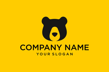 Minimalist Black Bear Head Logo on Vibrant Yellow Background with Company Branding Template