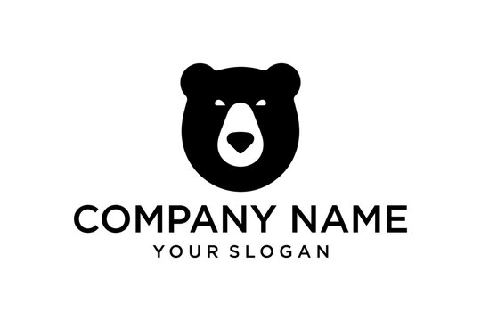 Minimalist Black Bear Head Logo Design with Company Name and Slogan Template
