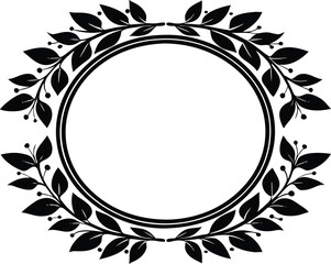 Leaf Ornament Circular Border Silhouette