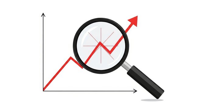 Magnifying Glass Analyzing Red Line Graph for Data Analytics and Business Growth Concept on White Background - Powered by Adobe