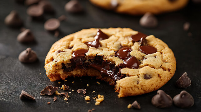 Indulge in decadent delight: a close-up of a chocolate chip cookie with copy space for National Cookie Day, Chocolate Chip Cookie Week, Cookie Exchange Day, Homemade Cookies Day - Powered by Adobe