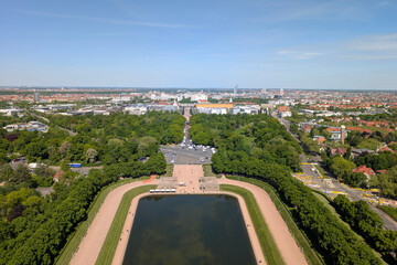 panoramic view towards Leipzig city center with blue skies and sunshine