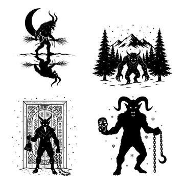 Krampus Torchlight Procession Winter Street Icon Bundle