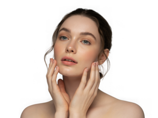 Woman with natural makeup isolated on white isolated on transparent background