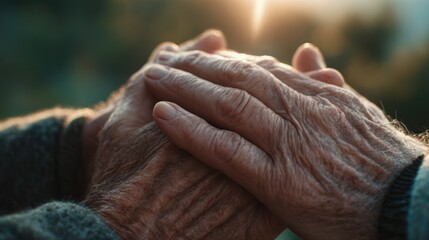 Fototapeta premium Close-Up of Hands Symbolizing Intergenerational Love in Soft Light
