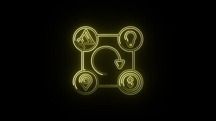 Glowing neon line 4P marketing mix icon with rotating animation. Marketing strategy animation HD video isolated on black background.