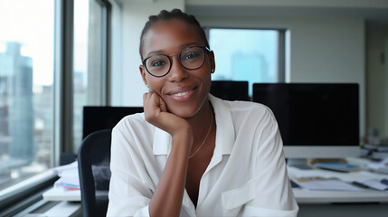 Smiling african female adult professional in modern office