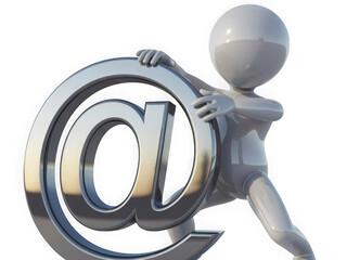 3d man holding at sign isolated on transparent background