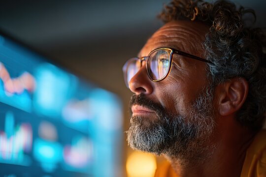 Professional reviewing projected financial data in a modern office environment