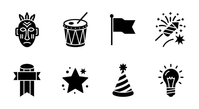 Bold silhouette icons for celebration and creativity themes