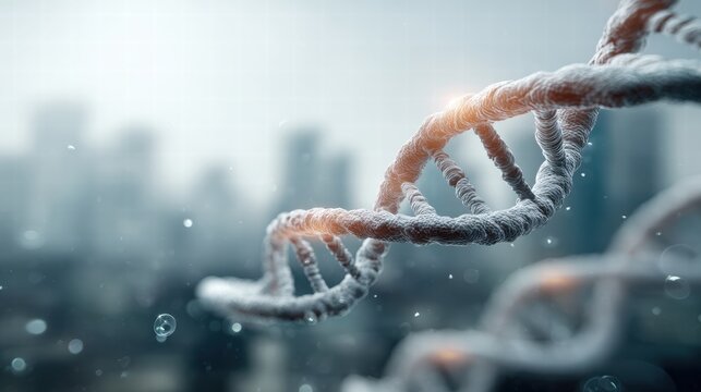 close-up of a large double helix DNA structure