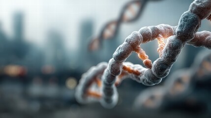 close-up of a large double helix DNA structure