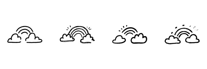 Naklejka premium Clouds And Rainbows Line Icon Set In Doodle Style. Weather, Optimism, And Hope Symbolism Outline Sketch Collection. Hand Drawn Isolated Vector Illustration