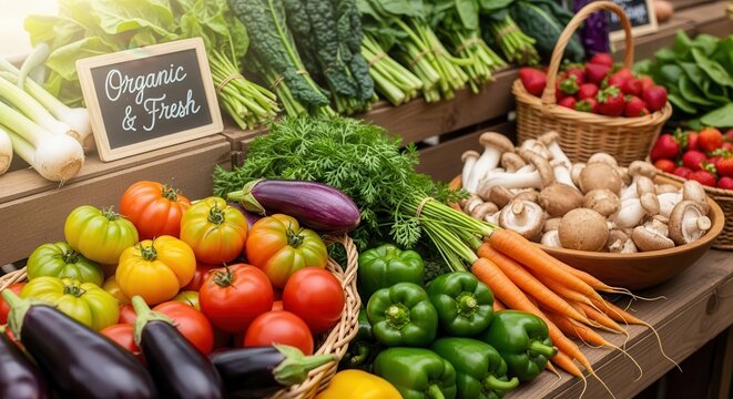Fresh Organic Produce at a Market Stall vegetables