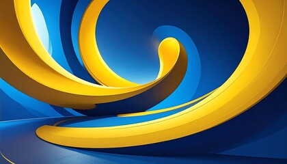 Abstract backdrop. Bold gold swirls and shapes over a deep blue, evoking a sense of motion and modern design