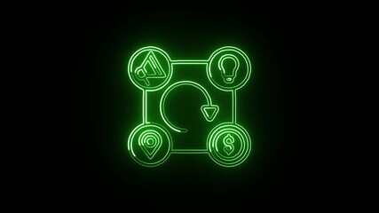 Glowing neon line 4P marketing mix icon with rotating animation. Marketing strategy animation HD video isolated on black background.