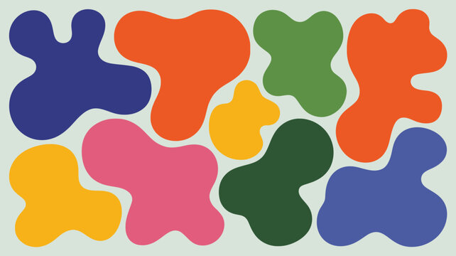 Vibrant abstract shapes in a playful, modern composition, evoking creativity and dynamic energy for graphic design and branding projects.