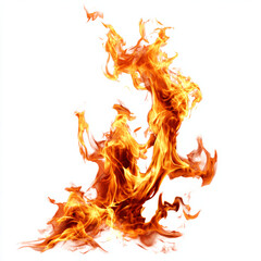 Blazing fire creating abstract flame patterns on white background