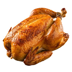 Whole Roasted Chicken with Golden Brown Crispy Skin, Isolated on Transparent Background