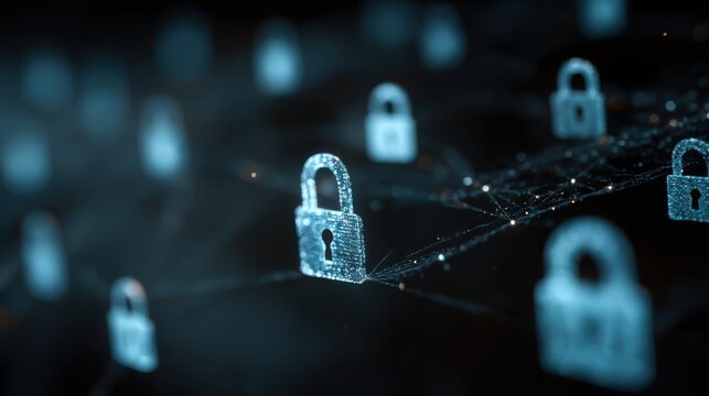 Digital locks symbolize online security in a connected network showcasing technology and protection measures