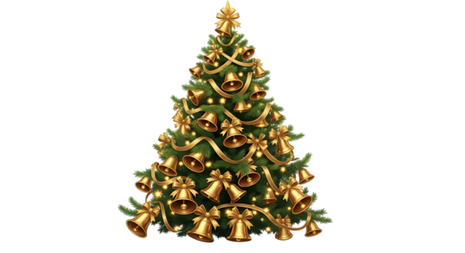 Decorated christmas tree with golden ornaments isolated on transparent background - Powered by Adobe