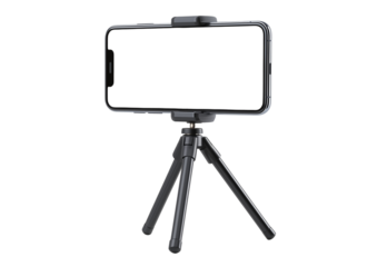 Smartphone mounted on a tripod for video recording in a home or studio setting Generative AI