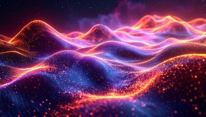 Abstract waves of light ripple and glow against a starry backdrop, creating a dreamy, ethereal landscape