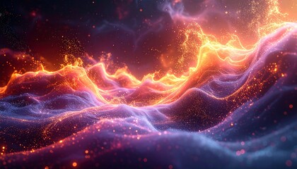Fototapeta premium Abstract fractal art Fiery, vibrant energy flows amidst a soft, dreamlike backdrop with scattered sparkling light