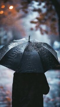 A person holding an umbrella in the rainy weather