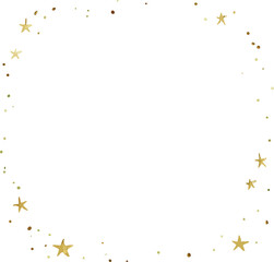 Elegant golden star and confetti frame in watercolor style forming a festive border on a dark background, perfect for holiday greetings and Christmas designs.