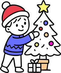 boy and christmas tree