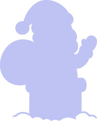 Minimalist pastel silhouette of Santa Claus standing in a chimney with a sack of gifts, waving joyfully.