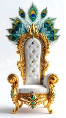 Ornate luxury chair with peacock feathers and elegant carvings high resolution photo