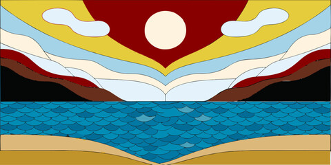 Abstract Landscape with Stylized Sun and Water vector