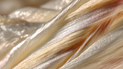 Close up of Silk Fibers in Warm Tones a Texture of Luxury and Craftsmanship Representing Textile Innovation and Natural Beauty