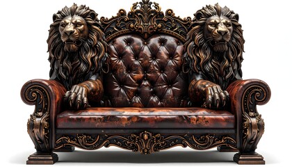 Powerful lion sculpture throne with classic design artistry high resolution picture