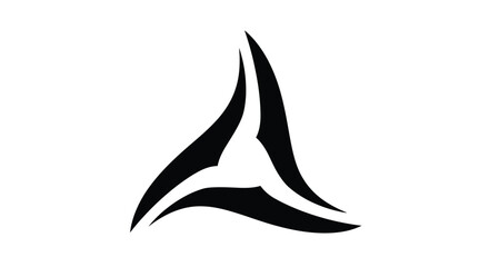 Black and white abstract graphic of a triangular shape with curved lines