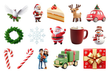 Fototapeta premium PNG Festive holiday icons collection, element set on transparent background