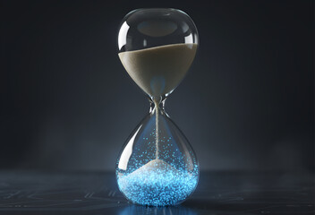Modern Hourglass with Glowing Blue Digital Particles Representing Time Management and Deadlines