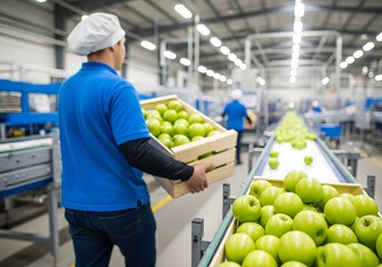 Fresh apple processing in industrial facility for food distribution and supply chain management