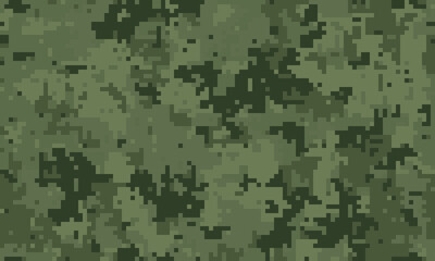 Abstract digital camouflage pattern in shades of green. Perfect for backgrounds, textile designs, military or outdoor themes.  Represents concealment, strategy, and nature.