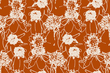 Rust Orange Floral Line Art Seamless Pattern. Botanical design creates a modern, organic, and artistic feel perfect for textile prints, wallpapers, wrapping paper, packaging, and fashion fabrics.