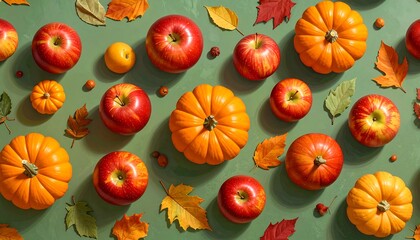 Autumn Harvest - A Vibrant Display of Pumpkins and Apples.