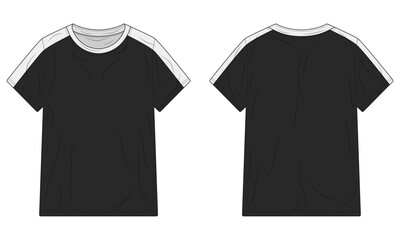 Plain black t-shirt template with white stripes