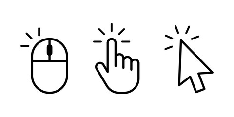 Computer mouse, hand and cursor click icon