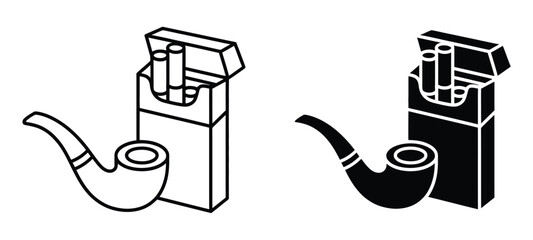 Classic tobacco pipe paired with an open pack of cigarettes in a clean, modern graphic style